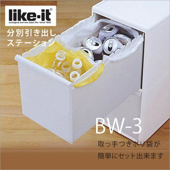 吉川国工業所 Like-it 分別引出ステーションワイド3段 BW-3 ホワイトゴミ箱 ごみ箱 キッチン 縦置 分別ゴミ箱 資源分別