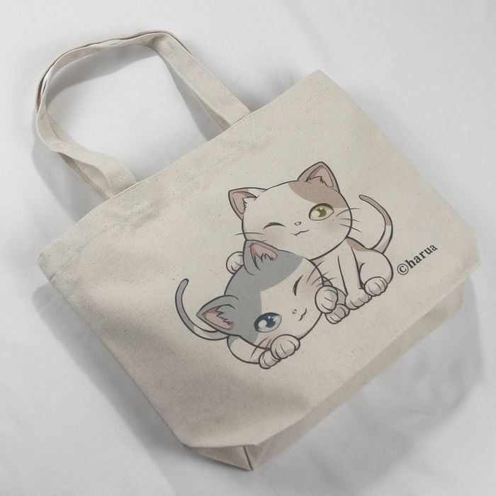猫柄トートバッグ オリジナルトートバッグ haruaデザイン 寄り添う2匹のかわいい猫 ネコイラスト キャンバス ナチュラル 厚めで丈夫なつくり レディース ガールズ 普段使い いつも一緒だよ 【送料無料】hra001