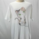 【送料無料】オリジナルTシャツ 猫Tシャツ ネコシャツ haruaデザイン ネコイラスト コットン 白地 レディース ガールズ 普段使い かわいいおすわり猫