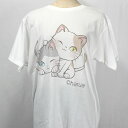 【送料無料】オリジナルTシャツ 猫Tシャツ ネコシャツ haruaデザイン ネコイラスト コットン 白地 レディース ガールズ 普段使い 寄り添う2匹のかわいい猫