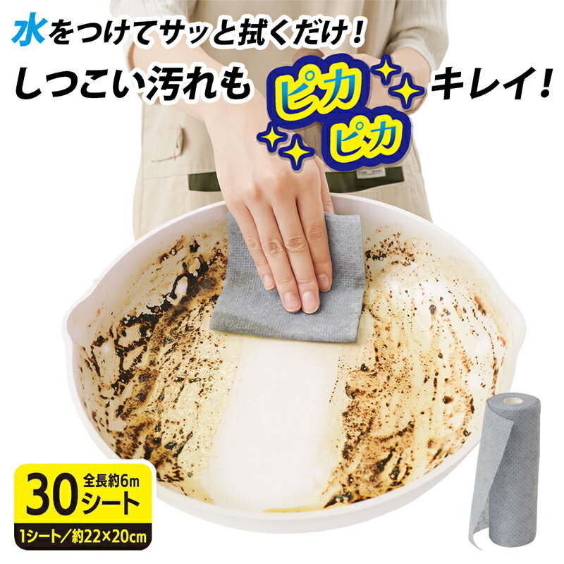 【メール便送料無料】水だけで油汚れ スッキリクロス シートたわし 30シート分/巻 油汚れスポンジ 