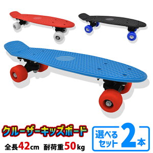 【プレゼント付き】【選べる2本セット】クルーザー キッズ ボード スケボー スケートボード 子供用 42cm 耐荷重 50kg以下 ミニクルーザー ボード 初心者 おもちゃ 運動系 小学生 男の子 女の子 スポーツ プレゼント 誕生日 プレゼント おまけ付【360076-22】