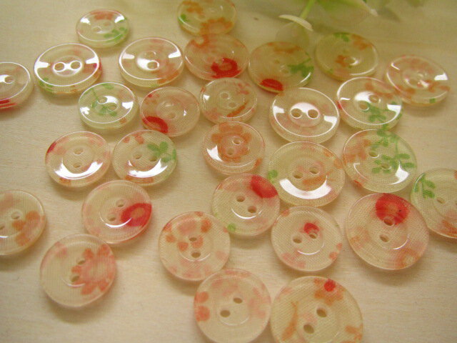 Button - お花の 生地入り プラスティック ボタン 大小20個セット