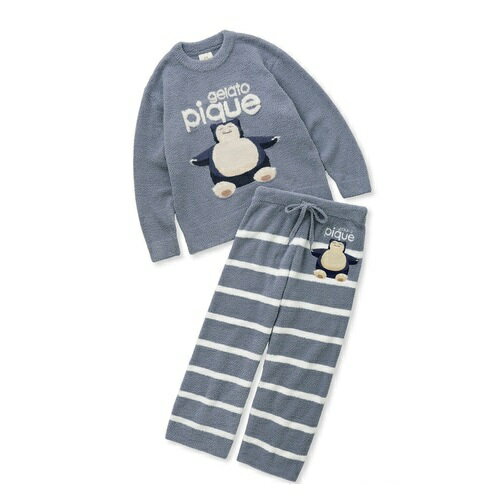 【gelato pique】ベビモコジャガードプルオーバー＆ロングパンツセット　ネイビー　Pokémon Sleep（ポケモンスリープ　ポケットモンスター　ポケモン　カビゴン　ジェラートピケ　ジェラピケのサムネイル