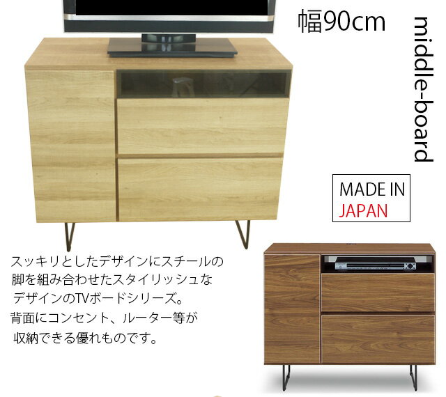 テレビ台 ミドルボード 幅90cm 高さ74.5cm テレビボード テレビラック 国産 TV台 木製 TVボード ミドルタイプ リビング収納 収納家具