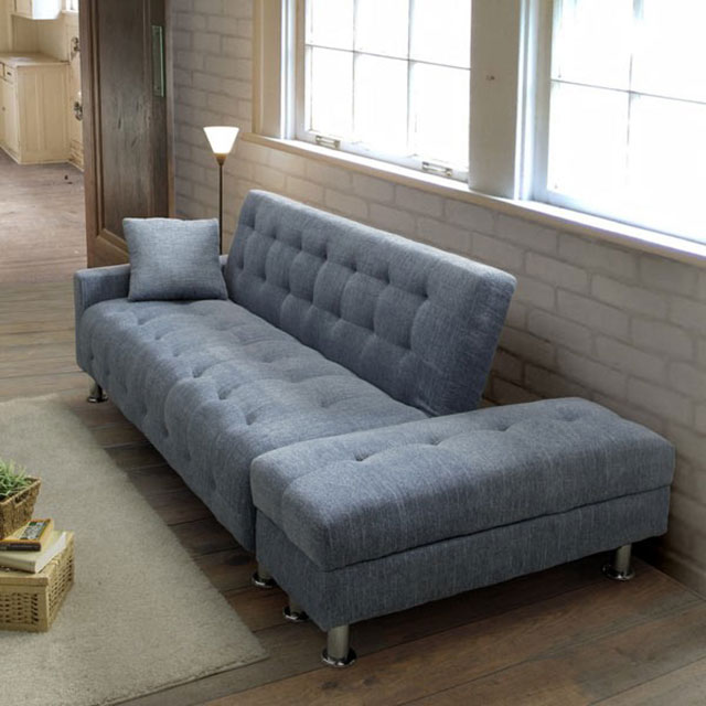 ソファ ソファベッド 収納スツール付き 布製 2人掛け 3人掛け リクライニング ソファーベッド ローソファ ベッド [2]