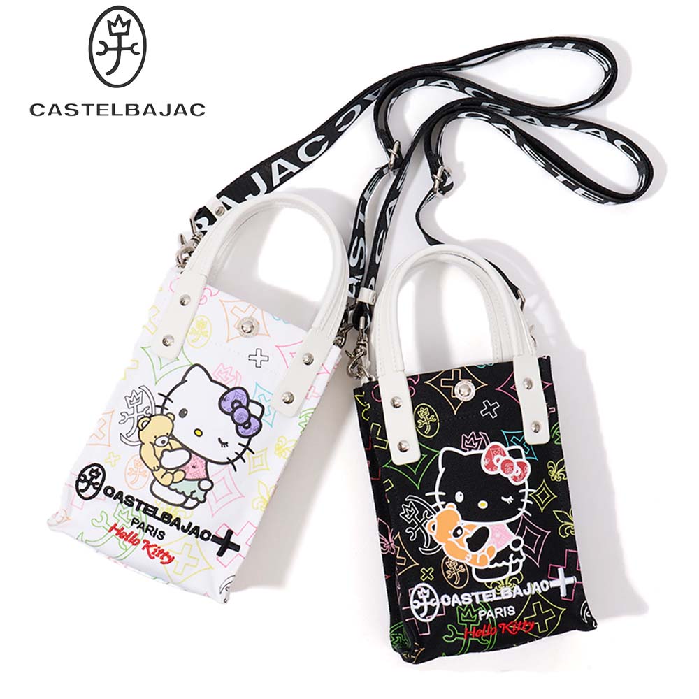 ■ 商品番号 86152 ■ 特徴 「CASTELBAJAC」×「Hello Kitty」コラボレーションアイテムが遂に実現!今回のコラボレーションでしか見れない、特別な「ハローキティ」と「カステルバジャック」の可愛く華やかな世界観を是非その手に。国民的人気キャラクターの「キティちゃん」が「カステルバジャックオリジナルベアー」を抱きかかえた無二なデザインになっています。 メインルームは長財布がジャストで入るサイズ感で、財布・スマホ・イヤホン等必要最小限の小物を収納可能です。ショルダーベルトが付属していますので、ショルダーバッグとしてもお使いいただけます。また内側にあるオープンポケットは、キティちゃんがひょっこりと顔を覗かせているようなデザインに。鞄を開ける度にチラリと見えるキティちゃんに遊び心がくすぐられます。 ■ 素材 帆布 × ポリエステル ■ サイズ 横幅:14cm × 高さ:20cm × マチ幅:8cm ■ 生産国 中国 ■ 重量 本体 190g / ショルダーベルト 100g ■ カラー クロ / シロ ■ その他 なるべく実物に近づけるように撮影しておりますが、ご使用のPCやスマホの画面上と実物では多少色具合が異なって見える場合もございます。 ■ 関連キーワード 斜めがけバッグ 斜めがけカバン 斜め掛けバッグ 斜め掛けカバン 20代 30代 40代 50代 男 女 男子 女子 男性 女性 メンズ用 レディース用 メンズバッグ レディースバッグ メンズ用バッグ レディース用バッグ メンズカバン レディースカバン 人気 ブランド シンプル おしゃれ カジュアル スタイリッシュ スマート プレゼント ギフト お祝い ラッピング コンパクト 小さめ 小さい このシリーズの全商品はこちら＞ このブランドの商品一覧はこちら＞ ショルダーバッグの一覧はこちら＞カステルバジャック キトゥンミニショルダーバッグ 「CASTELBAJAC」×「Hello Kitty」コラボレーションアイテムが遂に実現!今回のコラボレーションでしか見れない、特別な「ハローキティ」と「カステルバジャック」の可愛く華やかな世界観を是非その手に。国民的人気キャラクターの「キティちゃん」が「カステルバジャックオリジナルベアー」を抱きかかえた無二なデザインになっています。 メインルームは長財布がジャストで入るサイズ感で、財布・スマホ・イヤホン等必要最小限の小物を収納可能です。ショルダーベルトが付属していますので、ショルダーバッグとしてもお使いいただけます。また内側にあるオープンポケットは、キティちゃんがひょっこりと顔を覗かせているようなデザインに。鞄を開ける度にチラリと見えるキティちゃんに遊び心がくすぐられます。