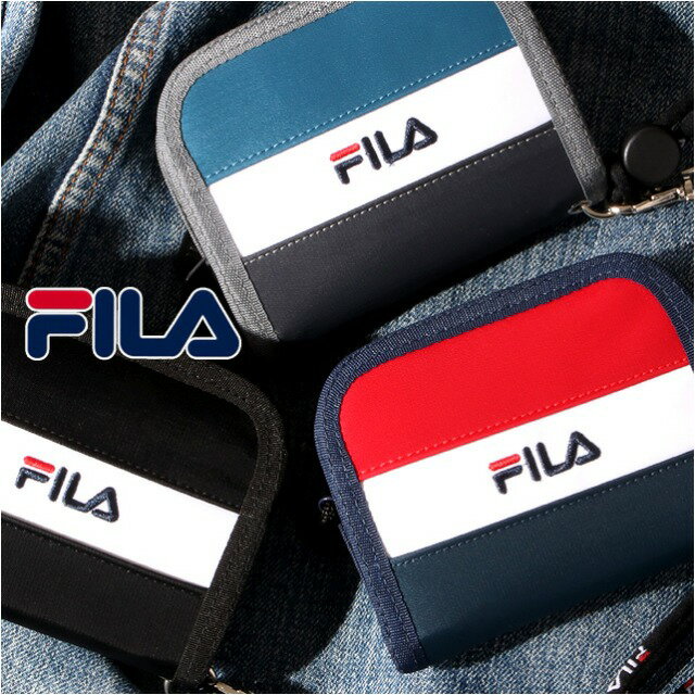 キッズ 財布 男の子 [fl-122] FILA フィラ スタッズシリーズ 二つ折り財布 ラウンドファスナーウォレット ラウンドファスナー財布 ネックストラップ付き 使いやすい カジュアル 男子 男の子 男性 ボーイズ メンズ 子供用 小学生 中学生 キッズ ジュニア ティーンズ