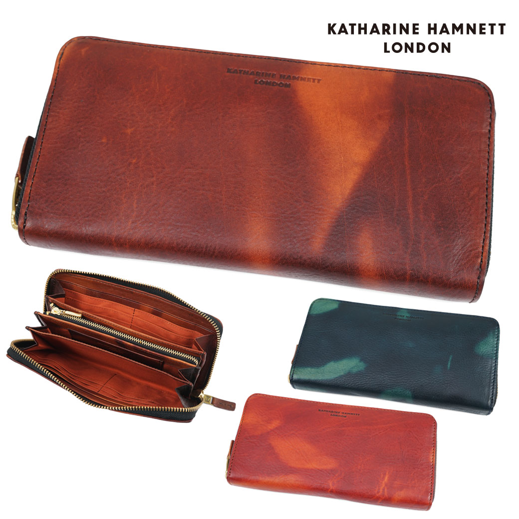 ムラ 長財布 メンズ KATHARINE HAMNETT キャサリンハムネット ロンドン FLUID フルイド 長財布 メンズ ラウンドファスナー 本革 カード13枚収納 長サイフ レザー ムラ染め メンズ 財布 メンズ 長財布 ブランド 490-59204