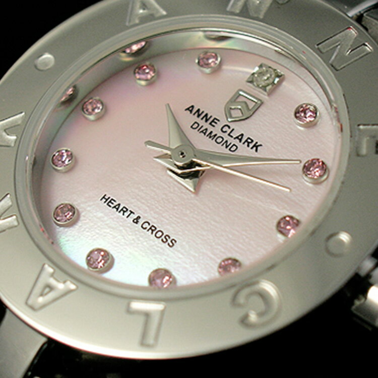 アンクラーク 腕時計（レディース） シルバー×天然シェル文字盤。腕時計 ANNE CLARK ハート&クロス 天然ピンクシェル文字盤 AM1020-17 腕時計 アンクラーク レディース 時計 婦人 レディースウォッチ かわいい リストウォッチ 防水 通販