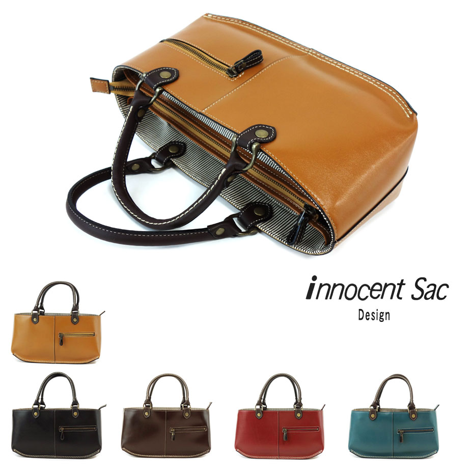 ハンドバッグ レディース 姫路レザー 船底型 オイルレザー 本革 角底 コンパクト innocent Sac イノセントサック 日本製 送料無料 あす楽