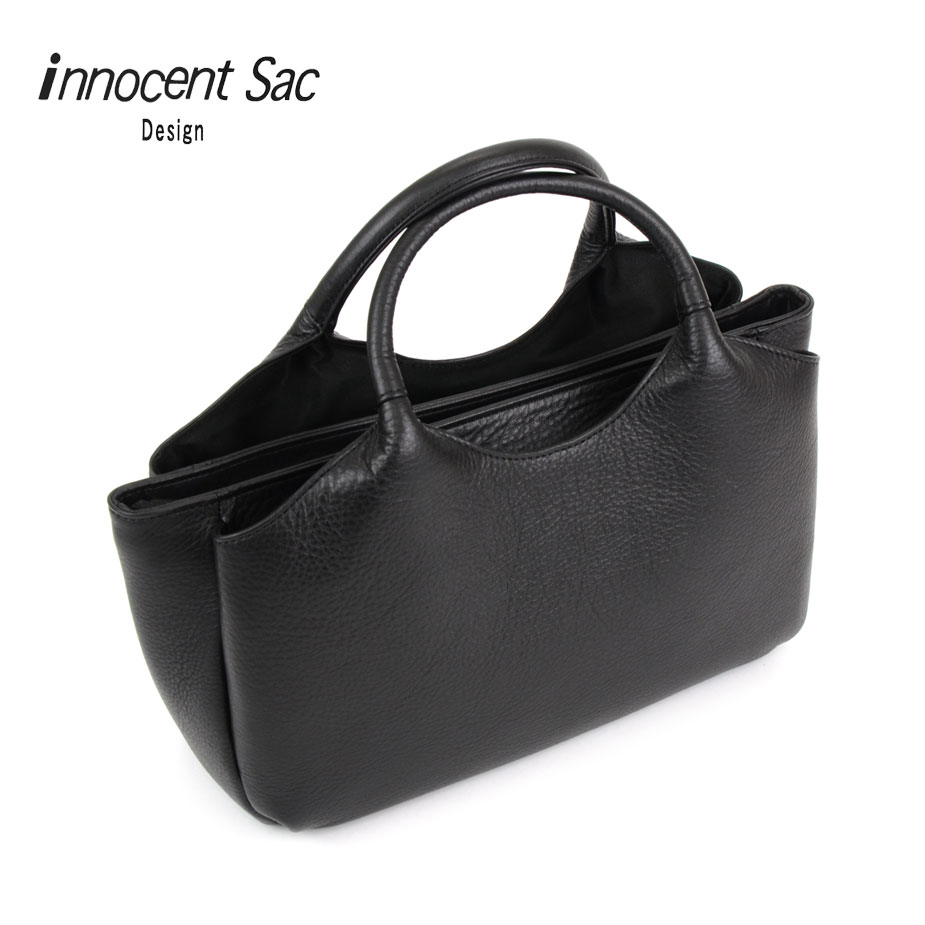 ブラックフォーマルバッグ ハンドバッグ 両あおりポケット 本革 レディース 日本製 innocent Sac イノセントサック 冠婚葬祭 慶弔 シュリンクレザー 牛革 メイドインジャパン 国産 ブラック 黒色 女性用 婦人用 送料無料 あす楽