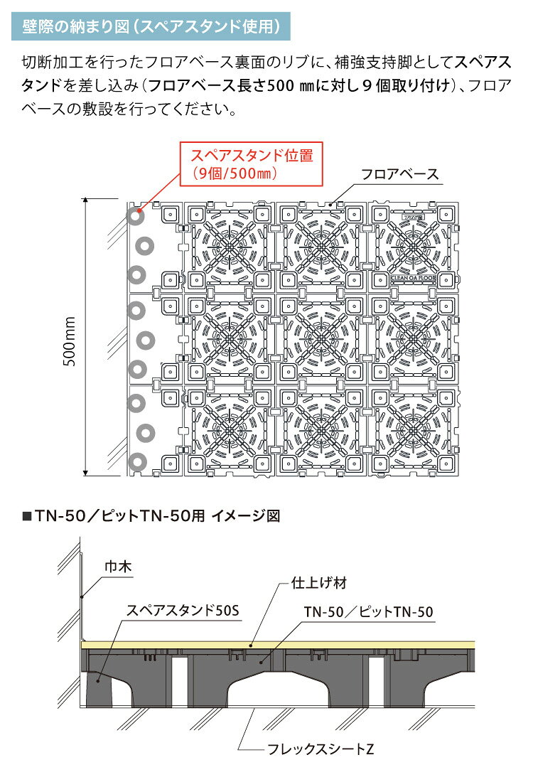 カベコレ・壁紙コレクションのフクビ OAフロア スペアスタンド50S 床高50mm 補強用補助脚 OASP50S OASP5S［100個入り］｜アングル3