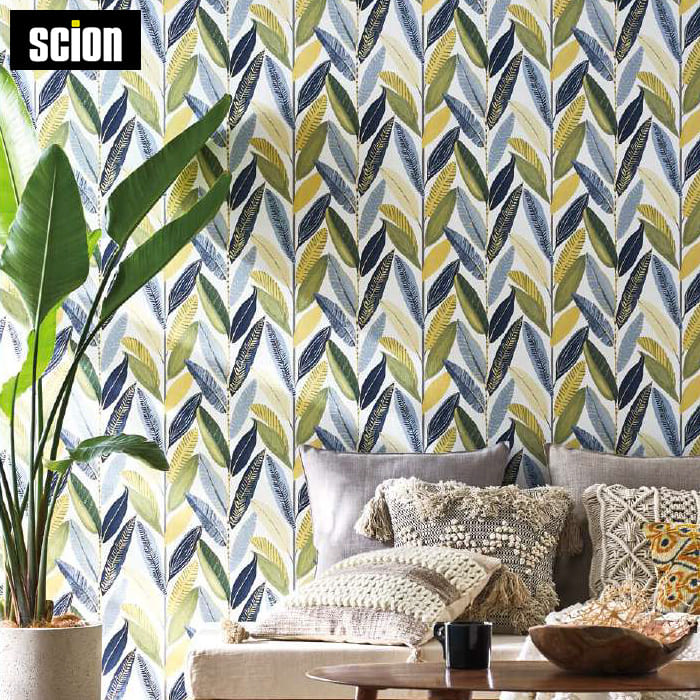 【壁紙 のり付き 】 壁紙 のりつき イエロー グリーン ブルー 草木 ボタニカル scion サイオン Scion 白 サンゲツ FE-74357のサムネイル