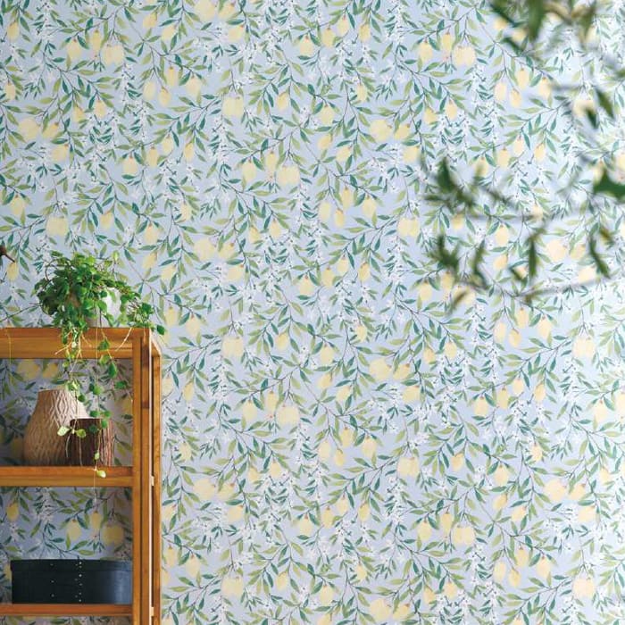 【壁紙 のり付き 】 壁紙 のりつき ブルー 果物 フルーツ レモン おしゃれ サンゲツ FE-74437