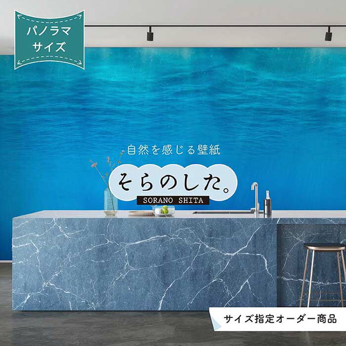 【オーダー壁紙】 壁紙 海の中 水中 ダイビング 写真 パノラマ おしゃれ 自然 幻想的 貼りやすい デザイン 防カビ 日本製 国産 リメイク 模様替え 店舗 天井 部屋 寝室 キッチン リビング トイレ 風景 景色 ブルー かべがみはるこ そらのした。