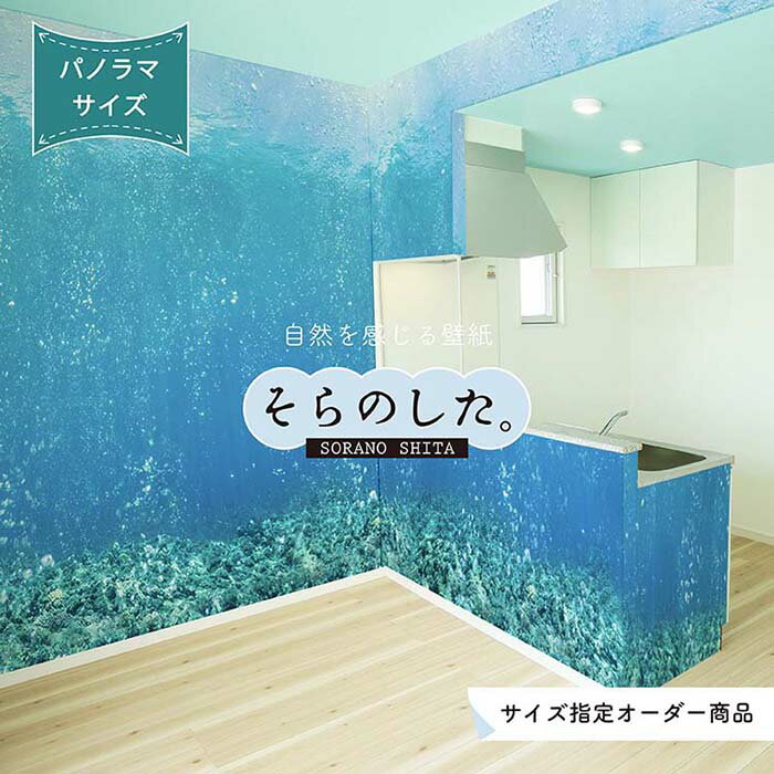 【オーダー壁紙】 壁紙 海の中 水中 ダイビング 写真 パノラマ おしゃれ 自然 幻想的 貼りやすい デザイン 防カビ 日本製 国産 リメイク 模様替え 店舗 天井 部屋 寝室 キッチン リビング トイレ 風景 景色 ブルー かべがみはるこ そらのした。