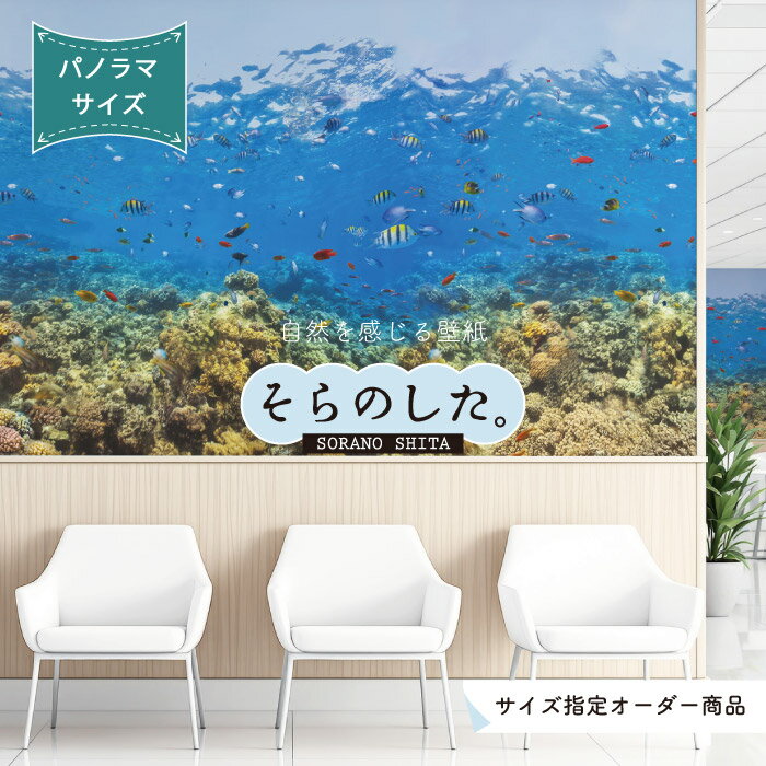 【オーダー壁紙】 壁紙 海の中 水中 ダイビング サンゴ 熱帯魚 サンゴ礁 写真 パノラマ おしゃれ 自然 幻想的 貼りやすい デザイン 防カビ 日本製 国産 リメイク 模様替え 店舗 天井 部屋 寝室 キッチン リビング トイレ 風景 景色 ブルー かべがみはるこ そらのした。