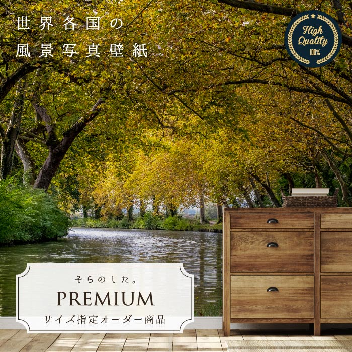 【オーダー壁紙】 壁紙 写真 川 森林 紅葉 秋 並木 水 芸術 フランス おしゃれ 綺麗 自然 開放的 癒し 貼りやすい 防カビ 日本製 国産 リメイク 模様替え 店舗 内装 寝室 リビング トイレ 風景 景色 かべがみはるこ そらのした。premium