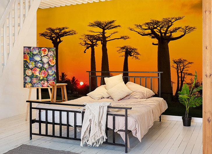 楽天市場 オーダー壁紙 壁紙 写真 アフリカ バオバブ 木 空 夕日 樹木 影 おしゃれ 綺麗 自然 開放的 癒し 貼りやすい 防カビ 日本製 国産 リメイク 模様替え インテリア デザイン 店舗 内装 部屋 寝室 キッチン リビング トイレ 風景 景色