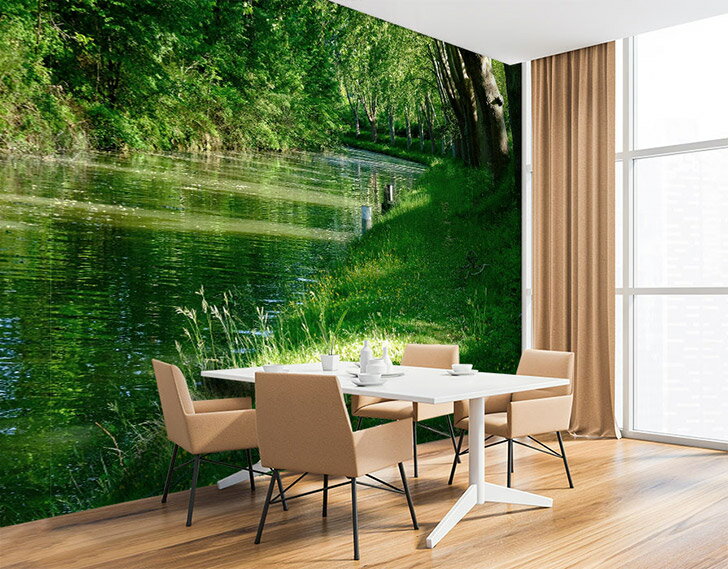 【オーダー壁紙】 壁紙 写真 森林 川 並木 木 水 神秘的 芸術 フランス おしゃれ 綺麗 自然 開放的 癒し 貼りやすい 防カビ 日本製 国産 リメイク 模様替え 店舗 内装 寝室 リビング トイレ 風景 景色 かべがみはるこ そらのした。premium
