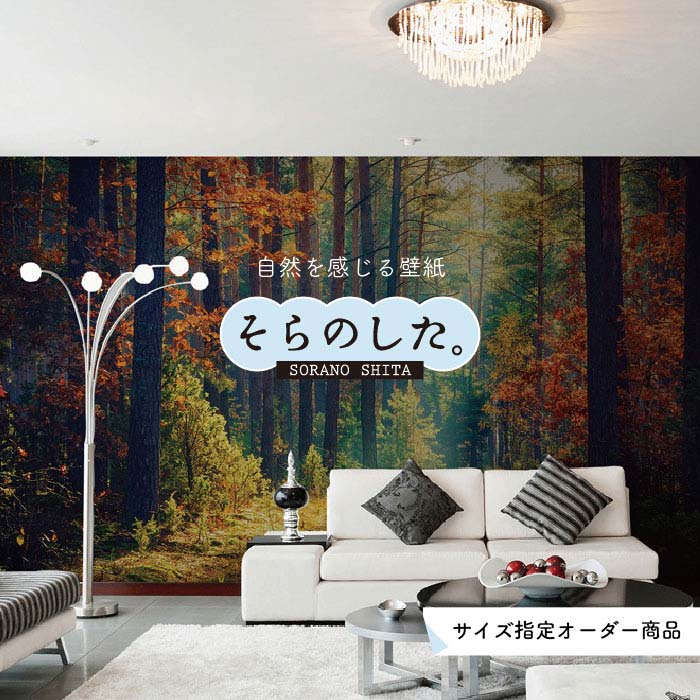 Rakuten - 【オーダー壁紙】 壁紙 紅葉 秋 季節 森林 写真 おしゃれ 自然 貼りやすい デザイン 防カビ 日本製 国産 リメイク 模様替え 店 天井 部屋 寝室 キッチン リビング トイレ 秋景 景色 赤 黄 かべがみはるこ そらのした。 【ss15350】