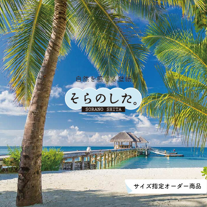 Rakuten - 【オーダー壁紙】 壁紙 ヤシの木 海 写真 おしゃれ 南国風 ハワイアン ビーチ リゾート 海岸 貼りやすい 防カビ 日本製 国産 リメイク 模様替え 店舗 天井 部屋 寝室 キッチン リビング トイレ 風景 景色 ブルー かべがみはるこ そらのした。
