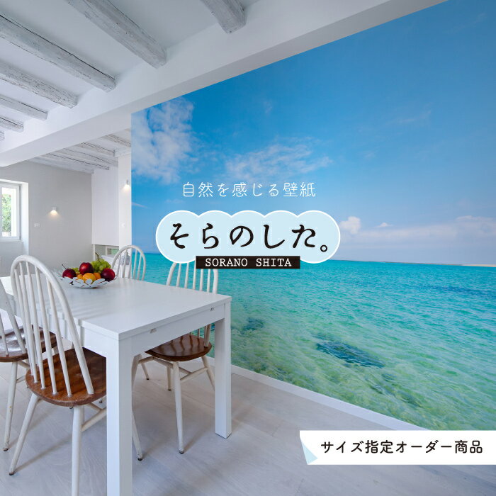 Rakuten - 【オーダー壁紙】 壁紙 海 写真 おしゃれ 自然 空 ビーチ リゾート 海岸 砂浜 マリン 貼りやすい デザイン 防カビ 日本製 国産 アクセントクロス リメイク 模様替え 店舗 内装 部屋 寝室 キッチン リビング トイレ 風景 景色 ブルー かべがみはるこ そらのした。