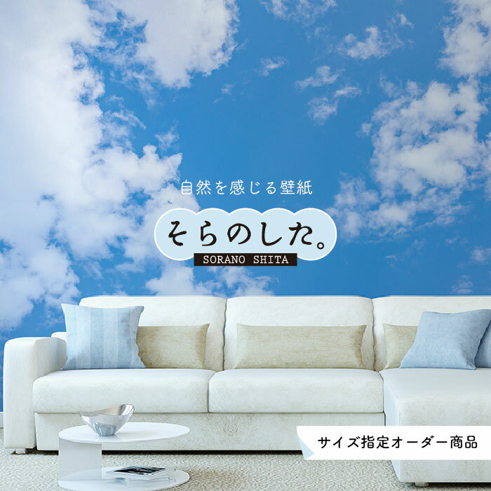 乐天商城 - 【オーダー壁紙】 壁紙 空 おしゃれ 写真 自然 雲 スカイ クラウド 癒し 貼りやすい デザイン 防カビ 日本製 国産 リメイク 模様替え 店舗 天井 部屋 寝室 キッチン リビング トイレ 美しい 風景 景色 白 ブルー かべがみはるこ そらのした。