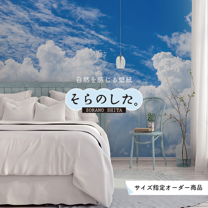 Rakuten - 【オーダー壁紙】 壁紙 空 おしゃれ 写真 自然 雲 スカイ クラウド 癒し 貼りやすい デザイン 防カビ 日本製 国産 リメイク 模様替え 店舗 天井 部屋 寝室 キッチン リビング トイレ 美しい 風景 景色 白 ブルー かべがみはるこ そらのした。