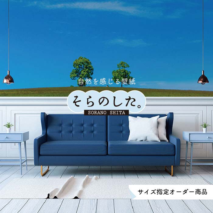 Rakuten - 【オーダー壁紙】 壁紙 草原 写真 おしゃれ 自然 グリーン 丘 原っぱ 空 雲 開放的 貼りやすい デザイン 防カビ 日本製 国産 リメイク 模様替え 店 天井 部屋 寝室 キッチン リビング トイレ 風景 景色 かべがみはるこ そらのした。