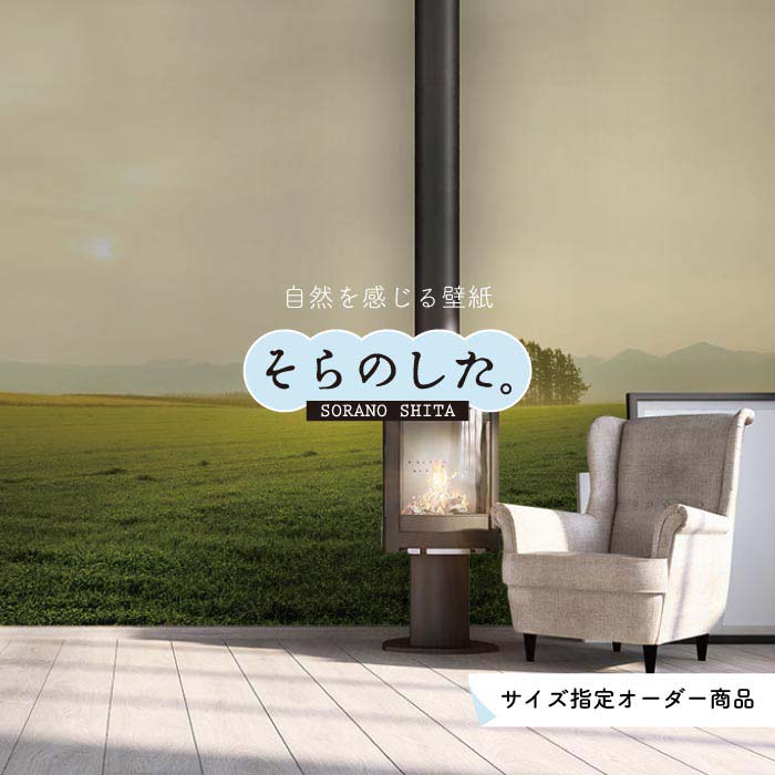 Rakuten - 【オーダー壁紙】 壁紙 草原 写真 おしゃれ 自然 グリーン平原 原っぱ 空 雲 開放的 貼りやすい デザイン 防カビ 日本製 国産 リメイク 模様替え 店 天井 部屋 寝室 キッチン リビング トイレ 風景 景色 かべがみはるこ そらのした。