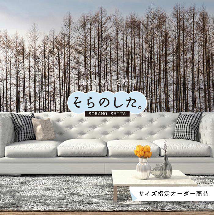 Rakuten - 【オーダー壁紙】 壁紙 雪 写真 おしゃれ 自然 貼りやすい デザイン 防カビ 日本製 国産 リメイク 模様替え 店 天井 部屋 寝室 キッチン リビング トイレ 木 林 風景 冬 景色 ホワイト かべがみはるこ そらのした。