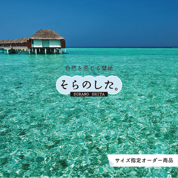 Rakuten - 【オーダー壁紙】 壁紙 海 写真 おしゃれ 自然 空 ビーチ リゾート 海岸 砂浜 マリン 貼りやすい デザイン 防カビ 日本製 国産 アクセントクロス リメイク 模様替え 店舗 内装 部屋 寝室 キッチン リビング トイレ 風景 景色 ブルー かべがみはるこ そらのした。