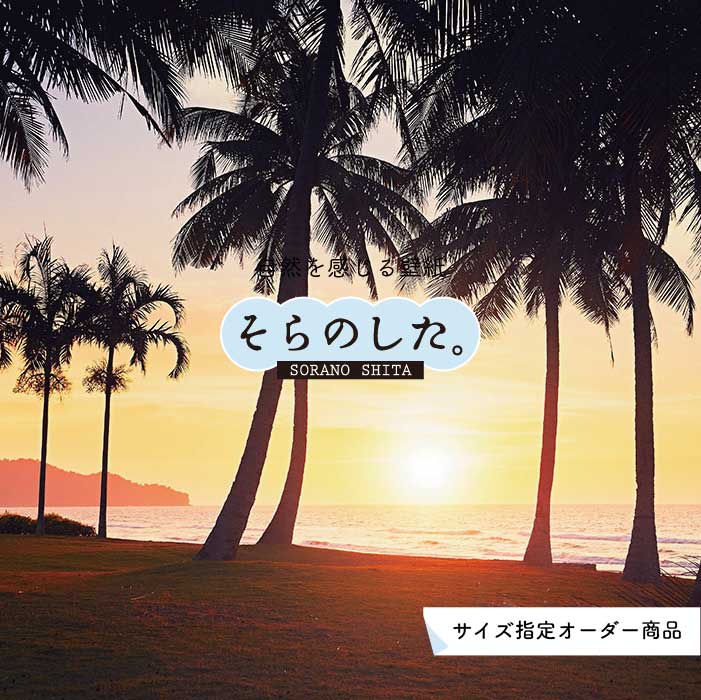 乐天商城 - 【オーダー壁紙】 壁紙 ヤシの木 海 写真 おしゃれ 南国風 ハワイアン ビーチ リゾート 夕日 シルエット ロマンチック 貼りやすい 防カビ 日本製 国産 リメイク 模様替え 店舗 天井 部屋 寝室 キッチン リビング トイレ 風景 景色 オレンジ かべがみはるこ そらのした。