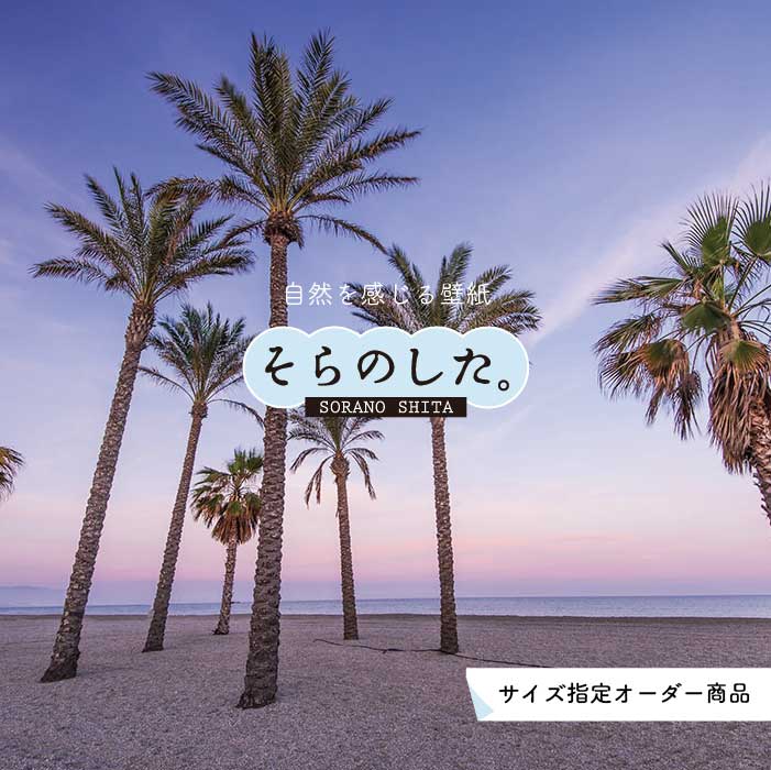 Rakuten - 【オーダー壁紙】 壁紙 ヤシの木 海 写真 おしゃれ 南国風 ハワイアン ビーチ リゾート 海岸 砂浜 貼りやすい 防カビ 日本製 国産 リメイク 模様替え 店舗 天井 部屋 寝室 キッチン リビング トイレ 風景 景色 ブルー パープル かべがみはるこ そらのした。