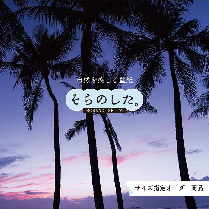 乐天商城 - 【オーダー壁紙】 壁紙 ヤシの木 海 写真 おしゃれ 南国風 ハワイアン ビーチ リゾート 海岸 貼りやすい 防カビ 日本製 国産 リメイク 模様替え 店舗 天井 部屋 寝室 キッチン リビング トイレ 風景 景色 ブルー パープル かべがみはるこ そらのした。