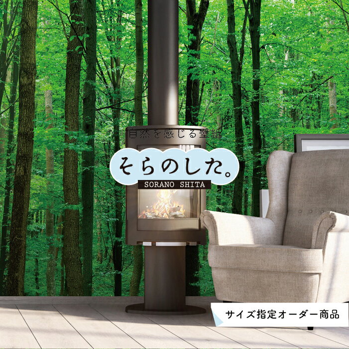 Rakuten - 【オーダー壁紙】 壁紙 森林 木 写真 おしゃれ 自然 癒し 貼りやすい デザイン 防カビ 日本製 国産 リメイク 模様替え 店舗 天井 部屋 寝室 キッチン リビング トイレ 風景 景色 グリーン かべがみはるこ そらのした。 【ss17760】