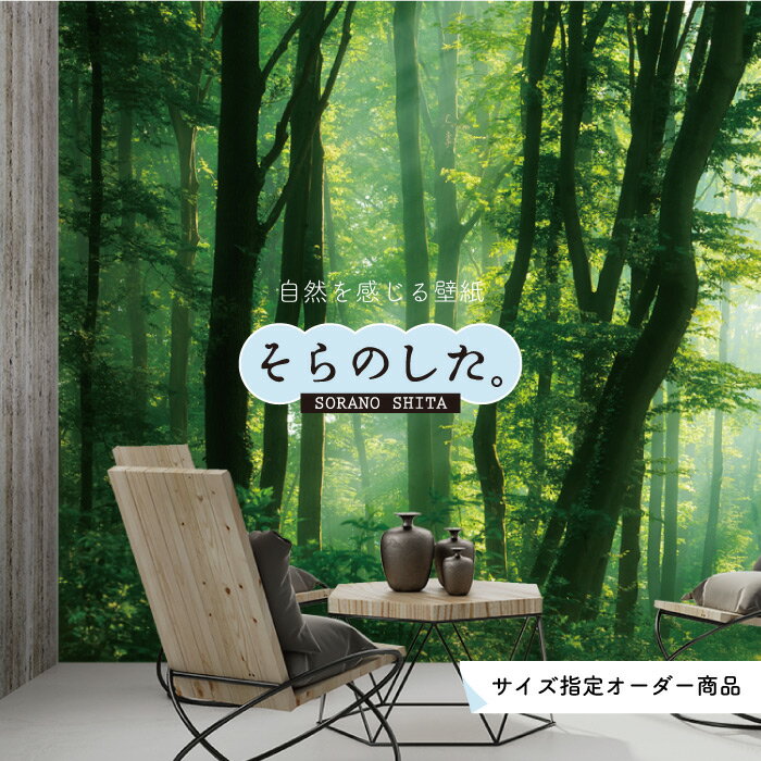 【オーダー壁紙】 壁紙 森林 写真 おしゃれ 自然 爽やか 癒し 貼りやすい デザイン 防カビ 日本製 国産 リメイク 模様替え ホテル オフィス クリニック 部屋 寝室 キッチン リビング トイレ 風景 景色 グリーン かべがみはるこ そらのした。