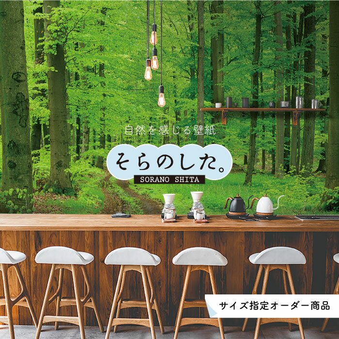 【オーダー壁紙】 壁紙 森林 写真 おしゃれ 自然 爽やか 癒し 貼りやすい デザイン 防カビ 日本製 国産 リメイク 模様替え ホテル オフィス クリニック 部屋 寝室 キッチン リビング トイレ 風景 景色 グリーン かべがみはるこ そらのした。