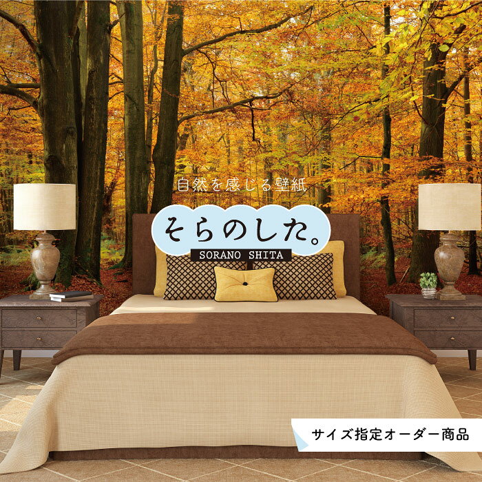 Rakuten - 【オーダー壁紙】 壁紙 森林 写真 おしゃれ 自然 紅葉 秋 季節 綺麗 貼りやすい デザイン 防カビ 日本製 国産 リメイク 模様替え 店 天井 部屋 寝室 キッチン リビング トイレ 風景 景色 オレンジ かべがみはるこ そらのした。