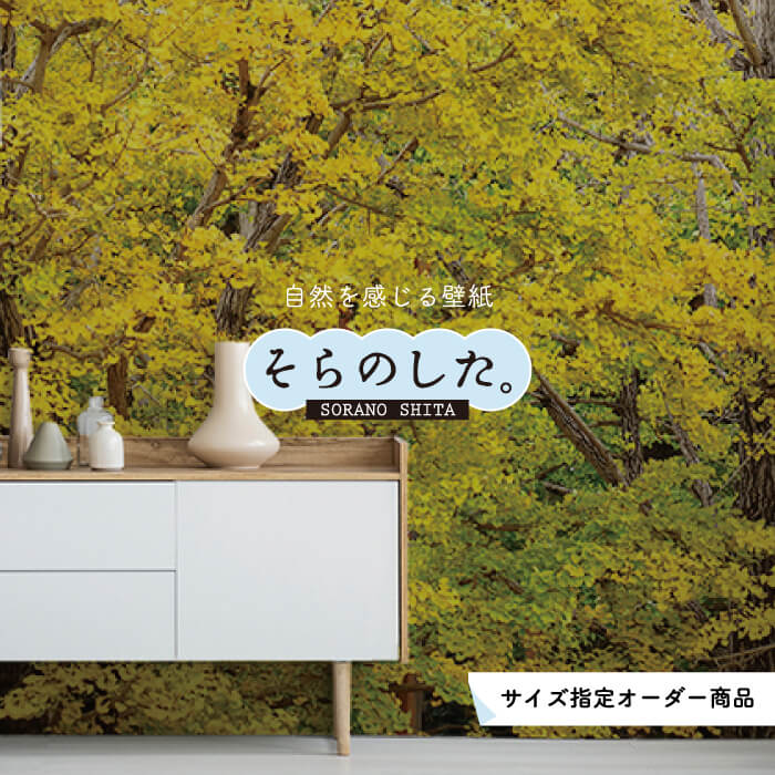 Rakuten - 【オーダー壁紙】 壁紙 紅葉 秋 季節 森林 写真 おしゃれ 自然 貼りやすい デザイン 防カビ 日本製 国産 リメイク 模様替え 店 天井 部屋 寝室 キッチン リビング トイレ 秋景 景色 黄 かべがみはるこ そらのした。 【ss18447】