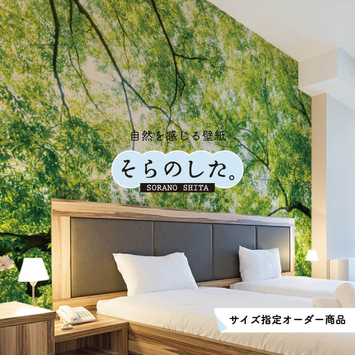 【オーダー壁紙】 壁紙 森林 写真 おしゃれ 自然 癒し 貼りやすい デザイン 防カビ 日本製 国産 リメイク 模様替え 店舗 天井 部屋 寝室 キッチン リビング トイレ 風景 景色 グリーン かべがみはるこ そらのした。 【ss18455】