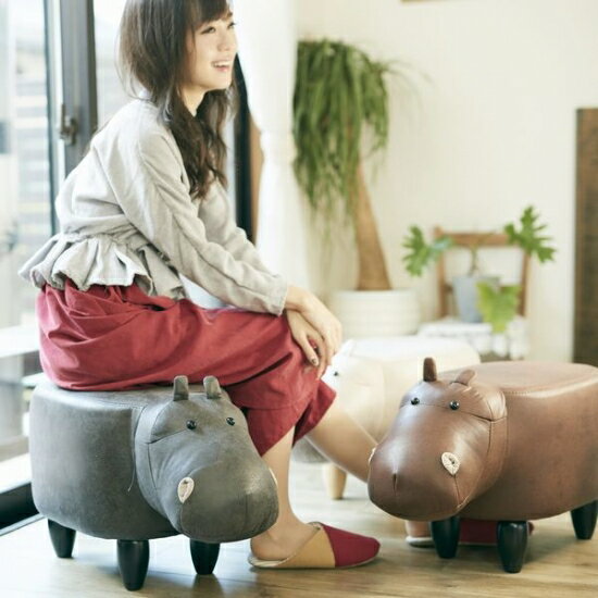 モチーフスツール「かば - Paul」 カートグレー