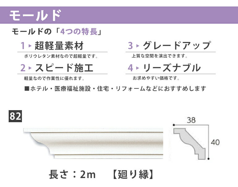 サンゲツ モールド MM82廻り縁 長さ2m【1本単位で販売】モールディング 壁のDIYにおすすめ引っ越し/インテリア/リメイク/壁材/張替リフォーム