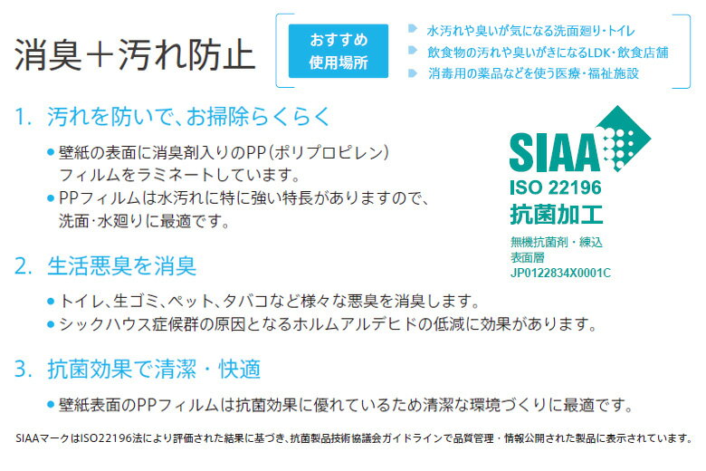 【わーるどEX便対象】 壁紙 のりなし壁紙 クロス リリカラ LIGHT ライト 2022-2025 消臭＋汚れ防止 LL-7490〜LL-7495【1m以上10cm単位での販売】のり無し 糊無し 糊なし
