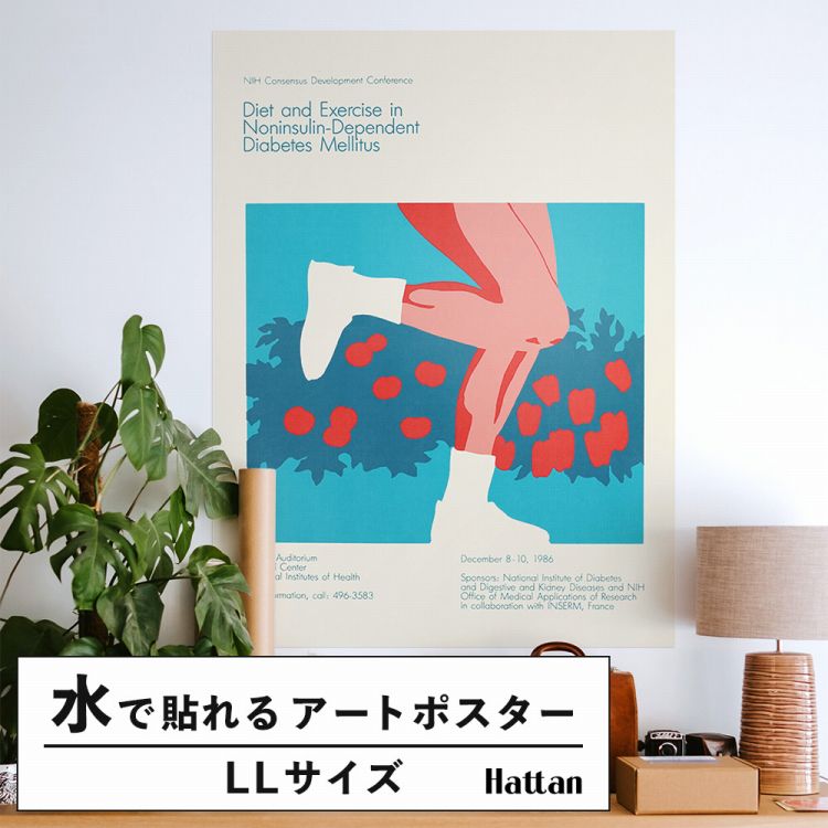 水だけで何度も貼れるはがせる アートポスター 賃貸OK のり付き Hattan Art Poster ハッタンアートポスター Diet and exercise in noninsulin-dependent diabetes mellitus / HP-00309 LLサイズ(90cm×120cm) 砂壁 に 貼れる 壁紙ポスター 壁紙屋本舗