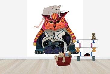 動物 アニマル アート 絵画の壁紙 輸入 カスタム壁紙 PHOTOWALL / Mouse and Cat and Pug (e25451) 貼ってはがせるフリース壁紙(不織布) 【海外取り寄せのため1カ月程度でお届け】 【代引き不可】