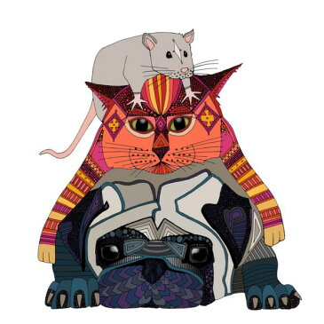 動物 アニマル アート 絵画の壁紙 輸入 カスタム壁紙 PHOTOWALL / Mouse and Cat and Pug (e25451) 貼ってはがせるフリース壁紙(不織布) 【海外取り寄せのため1カ月程度でお届け】 【代引き不可】