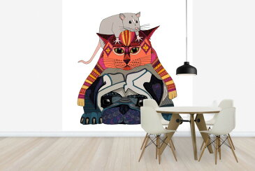 動物 アニマル アート 絵画の壁紙 輸入 カスタム壁紙 PHOTOWALL / Mouse and Cat and Pug (e25451) 貼ってはがせるフリース壁紙(不織布) 【海外取り寄せのため1カ月程度でお届け】 【代引き不可】